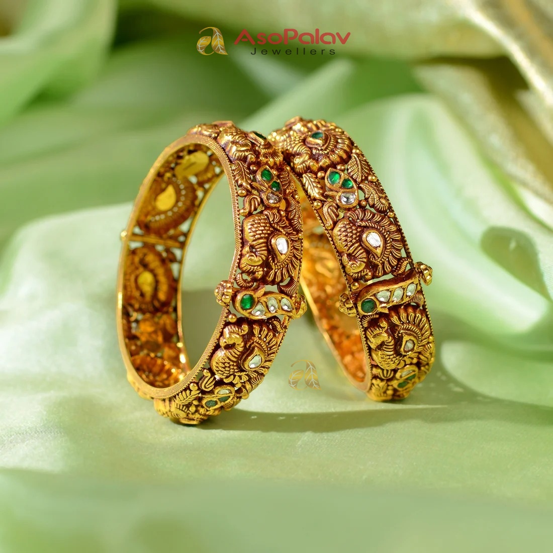 22K Antique Finish Gold Bangles for Women